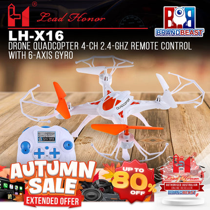 Lead Honor LH-X16 Drone Quadcopter 4-Ch 2.4-Ghz Remote Control With 6-Axis Gyro