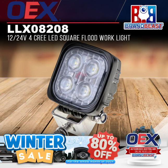 OEX LLX08208 12/24V 4 CREE LED Square Flood Work Light