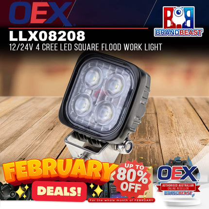 OEX LLX08208 12/24V 4 CREE LED Square Flood Work Light