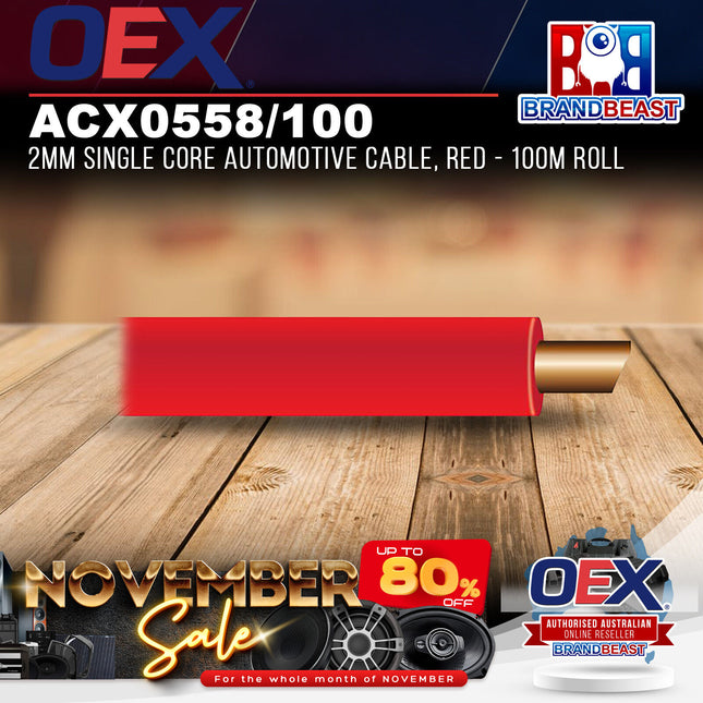 OEX ACX0558/100 2mm Single Core Automotive Cable, Red - 100m Roll