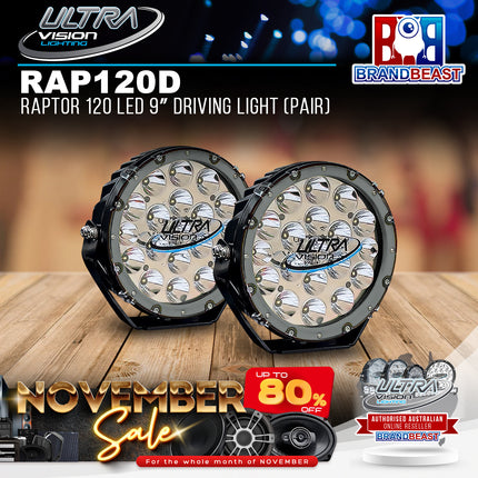 Ultra Vision Lighting RAP120DLV2/PR Raptor 120 LED 9" Driving Light (5700K) - Pair