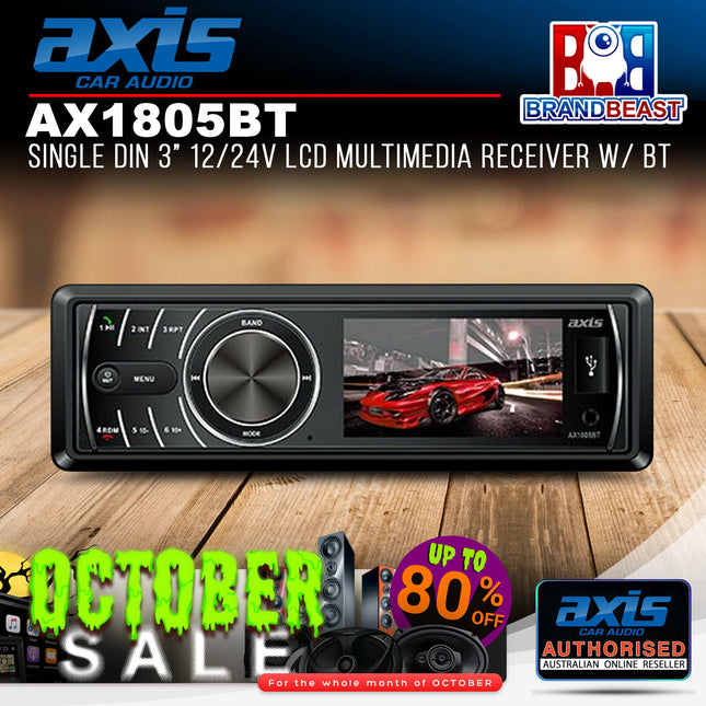 Axis AX1805BT 3" Single Din 12/24V LCD Multimedia Receiver w/ BT
