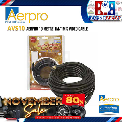 Aerpro AVS10 10 Metre 1 Male to 1 Male S-Video Cable