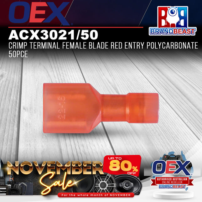 OEX ACX3021/50 Crimp Terminal Female Blade Red Entry Polycarbonate 50Pce