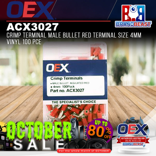 OEX ACX3027 Crimp Terminal Male Bullet Red Terminal Size 4mm Vinyl 100 Pce