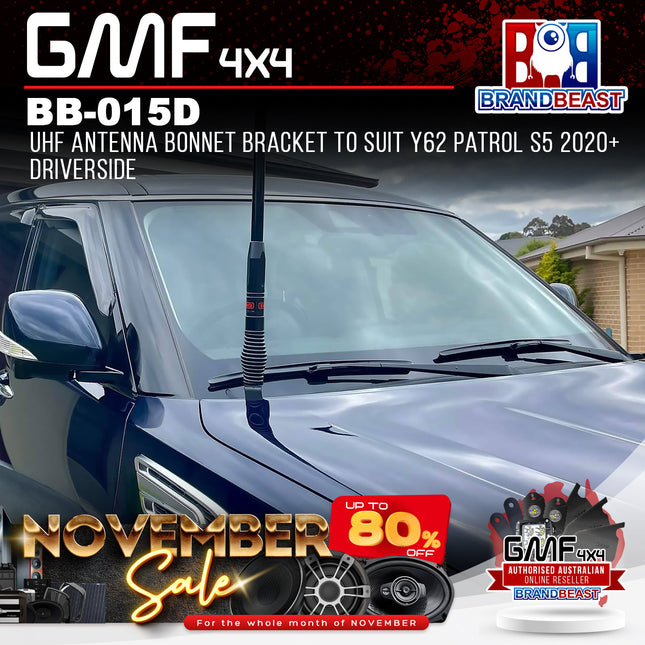 GMF4x4 BB-015D UHF Antenna Bonnet Bracket To Suit Y62 Patrol S5 2020+ DriverSide