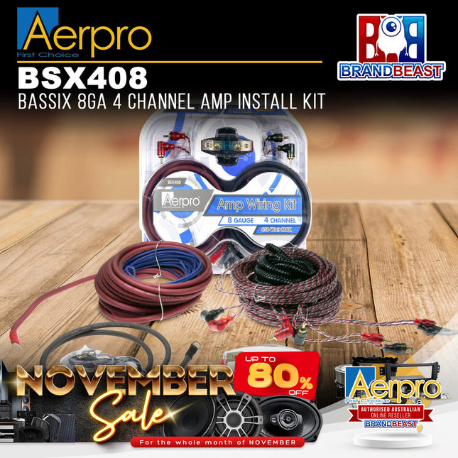 Aerpro BSX408 BASSIX 8GA 4-Channel Amplifier Install Kit