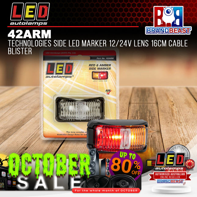 LED Autolamps 42ARM Technologies Side LED Marker 12/24V Lens 16Cm Cable Blister
