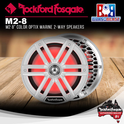 Rockford Fosgate M2-8 M2 Series 8 Inch 2-Way Color Optix Marine Speakers in White - Pair