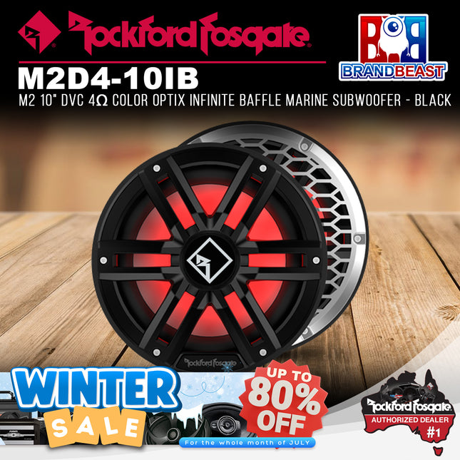 Rockford Fosgate M2D4-10IB M2 10" DVC 4Œ© Color Optix Infinite Baffle Marine Subwoofer - Black