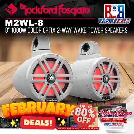 Rockford Fosgate M2WL-8 M2 8" 1000W Color Optix 2-Way Wake Tower Speakers White