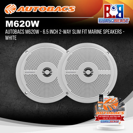 AUTOBACS M620W - 6.5 Inch 2-Way Slim Fit Marine Speakers - White