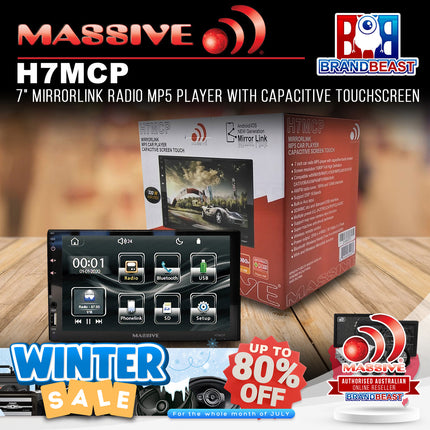 Massive Audio H7MCP 6.75" Touchscreen Head Unit MirrorLink, Bluetooth, MP5 Player, USB, Reverse Camera, AM/FM Radio