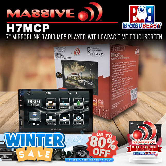 Massive Audio H7MCP 6.75" Touchscreen Head Unit MirrorLink, Bluetooth, MP5 Player, USB, Reverse Camera, AM/FM Radio