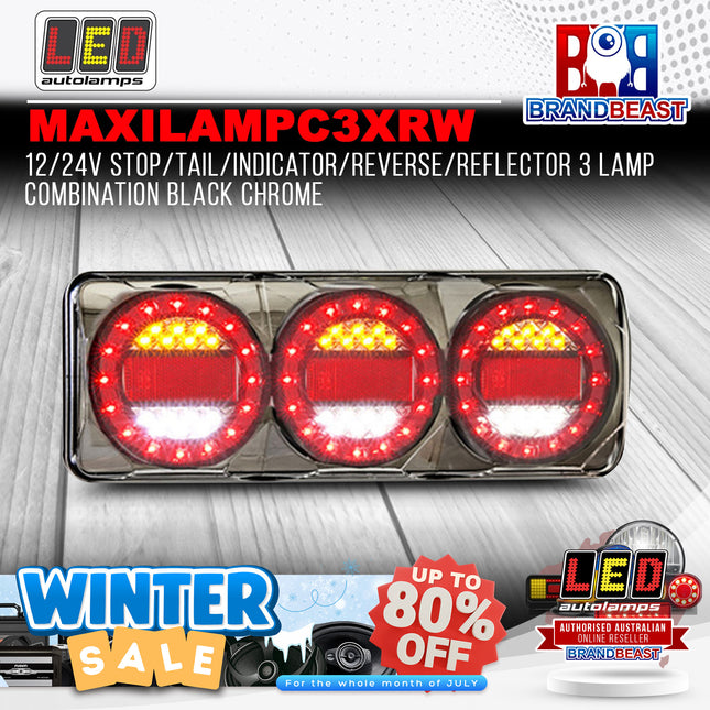 LED Autolamps MAXILAMPC3XRW 12/24V 3 Lamp Combination - Black Chrome