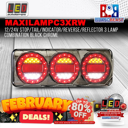 LED Autolamps MAXILAMPC3XRW 12/24V 3 Lamp Combination - Black Chrome