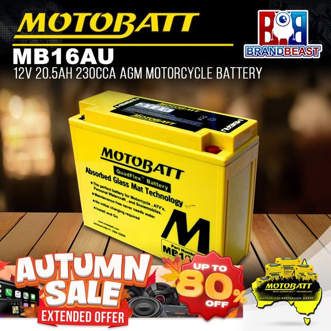 MotoBatt MB16AU 12V 20.5Ah AGM Motorcycle Battery With Quadflex Technology