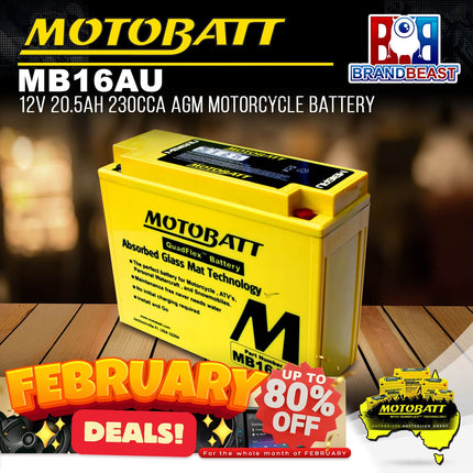 MotoBatt MB16AU 12V 20.5Ah AGM Motorcycle Battery With Quadflex Technology