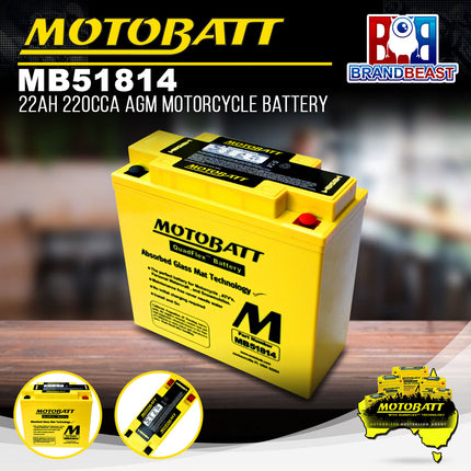 MotoBatt MB51814 12V 22Ah 220CCA AGM Motorcycle Battery With QuadFlex Technology