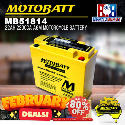 MotoBatt MB51814 12V 22Ah 220CCA AGM Motorcycle Battery With QuadFlex Technology