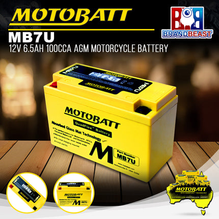 Motobatt MB7U 12V 6.5Ah 100CCA AGM Motorcycle Battery With Quadflex Technology