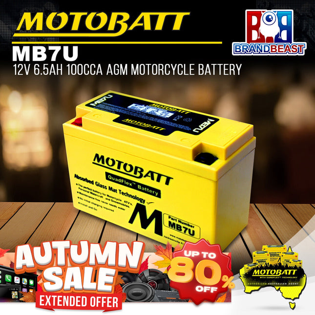 Motobatt MB7U 12V 6.5Ah 100CCA AGM Motorcycle Battery With Quadflex Technology