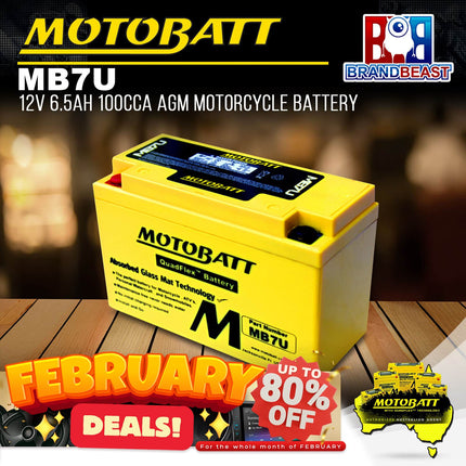 Motobatt MB7U 12V 6.5Ah 100CCA AGM Motorcycle Battery With Quadflex Technology