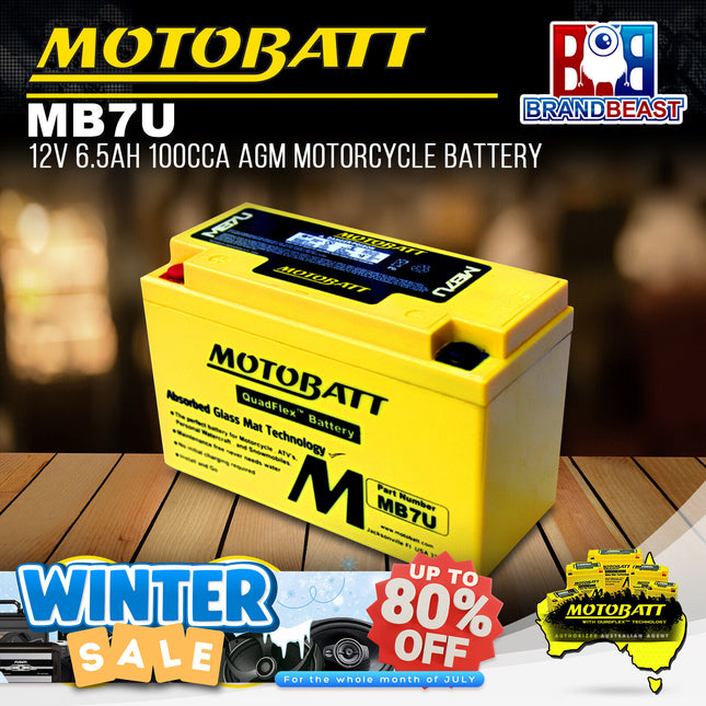 Motobatt MB7U 12V 6.5Ah 100CCA AGM Motorcycle Battery With Quadflex Technology
