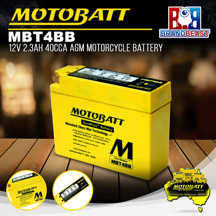 Motobatt MBT4BB 12V 2.3Ah 40CCA AGM Motorcycle Battery With Quadflex Technology