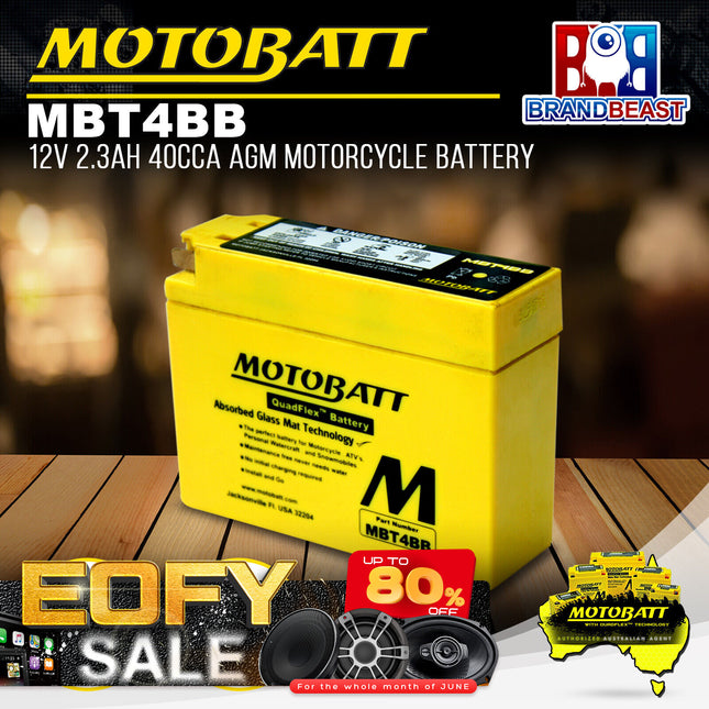 Motobatt MBT4BB 12V 2.3Ah 40CCA AGM Motorcycle Battery With Quadflex Technology
