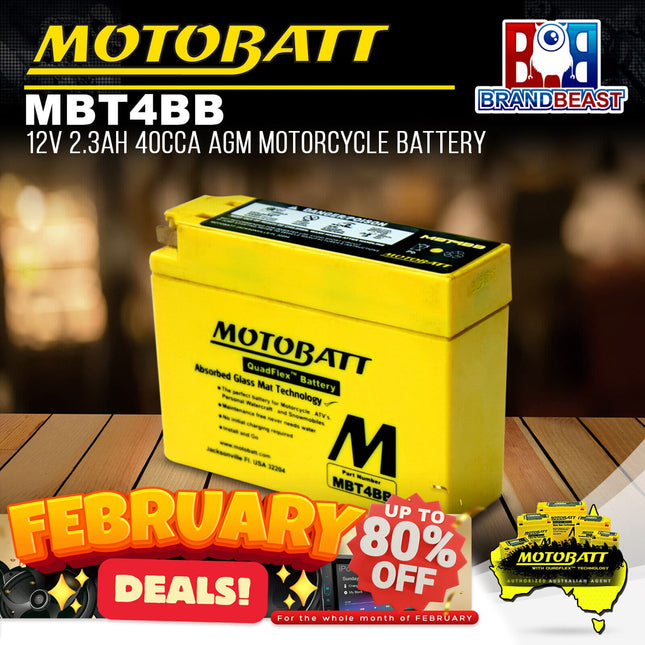 Motobatt MBT4BB 12V 2.3Ah 40CCA AGM Motorcycle Battery With Quadflex Technology