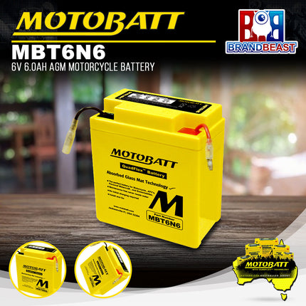 Motobatt MBT6N6 6V 6.0Ah AGM Motorcycle Battery With Quadflex Technology