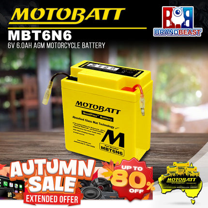 Motobatt MBT6N6 6V 6.0Ah AGM Motorcycle Battery With Quadflex Technology