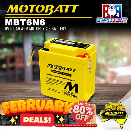 Motobatt MBT6N6 6V 6.0Ah AGM Motorcycle Battery With Quadflex Technology