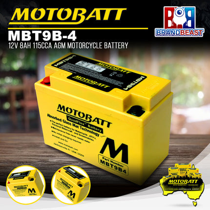 MotoBatt MBT9B-4 12V 8Ah 115CCA AGM Motorcycle Battery With Quadflex Technology