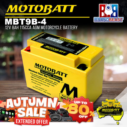MotoBatt MBT9B-4 12V 8Ah 115CCA AGM Motorcycle Battery With Quadflex Technology