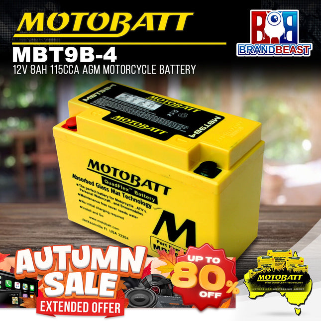 MotoBatt MBT9B-4 12V 8Ah 115CCA AGM Motorcycle Battery With Quadflex Technology