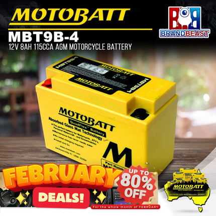 MotoBatt MBT9B-4 12V 8Ah 115CCA AGM Motorcycle Battery With Quadflex Technology