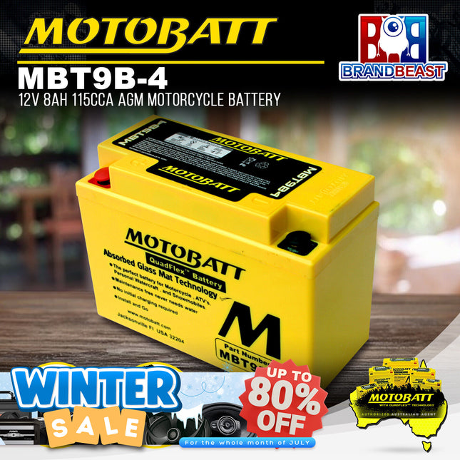 MotoBatt MBT9B-4 12V 8Ah 115CCA AGM Motorcycle Battery With Quadflex Technology