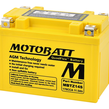 MotoBatt MBTZ14S 12V 11Ah 170CCA AGM Motorcycle Battery With Quadflex Technology
