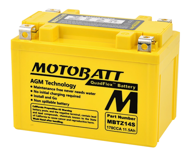 MotoBatt MBTZ14S 12V 11Ah 170CCA AGM Motorcycle Battery With Quadflex Technology