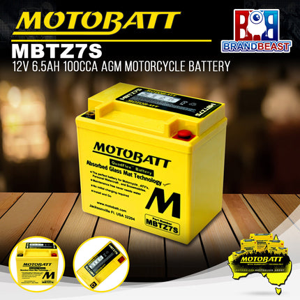 MotoBatt MBTZ7S 12V 6.5Ah 100CCA AGM Motorcycle Battery With Quadflex Technology