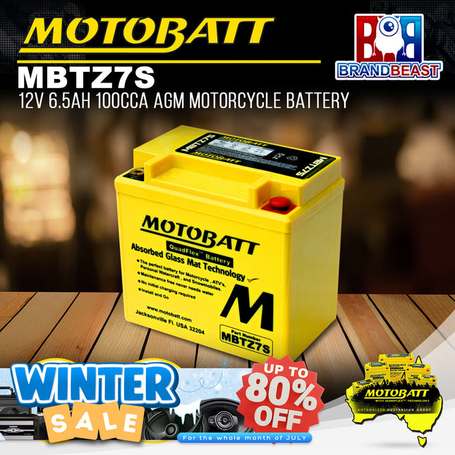 MotoBatt MBTZ7S 12V 6.5Ah 100CCA AGM Motorcycle Battery With Quadflex Technology