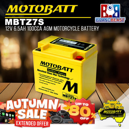 MotoBatt MBTZ7S 12V 6.5Ah 100CCA AGM Motorcycle Battery With Quadflex Technology