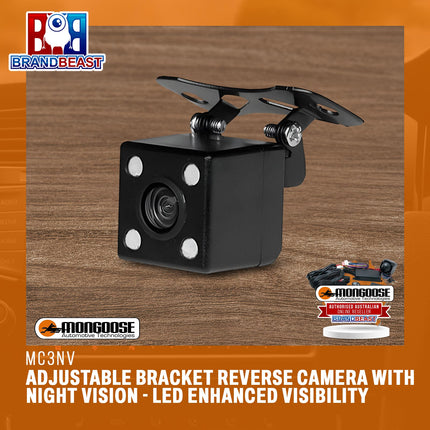 MONGOOSE MC3NV Adjustable Bracket Reverse Camera with Night Vision - LED Enhanced Visibility