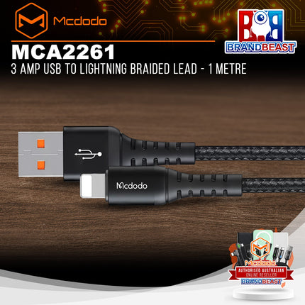 McDodo MCA2261 3 Amp USB To Lightning Braided Lead - 1 Metre