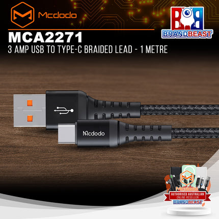 McDodo MCA2271 3 Amp USB To Type-C Braided Lead - 1 Metre