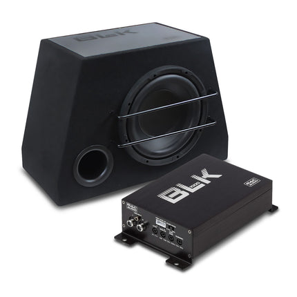 Mac Audio MC-BLK-1000 1-Channel Class-D Mini Mono Amplifier with MC-BLK-SUB25 250mm Bass Reflex Subwoofer Enclosure and Aerpro BSX208 Wiring Kit Package
