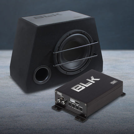 Mac Audio MC-BLK-1000 1-Channel Class-D Mini Mono Amplifier with MC-BLK-SUB25 250mm Bass Reflex Subwoofer Enclosure and Aerpro BSX208 Wiring Kit Package
