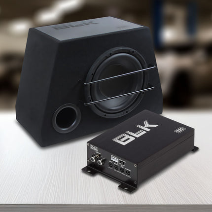 Mac Audio MC-BLK-1000 1-Channel Class-D Mini Mono Amplifier with MC-BLK-SUB25 250mm Bass Reflex Subwoofer Enclosure and Aerpro BSX208 Wiring Kit Package